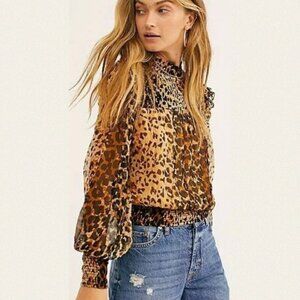 Free People Roma Animal-Print Top S